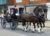 'Queen Victoria' and 'Princess Alexandra' arriving by horse drawn carriage in the Grand Pageant parade to mark the official opening of the new �3 million exhibition centre at Yesterday's World, Battle