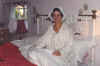 Francesca modelling Queen Victoria's nightgown for the local paper